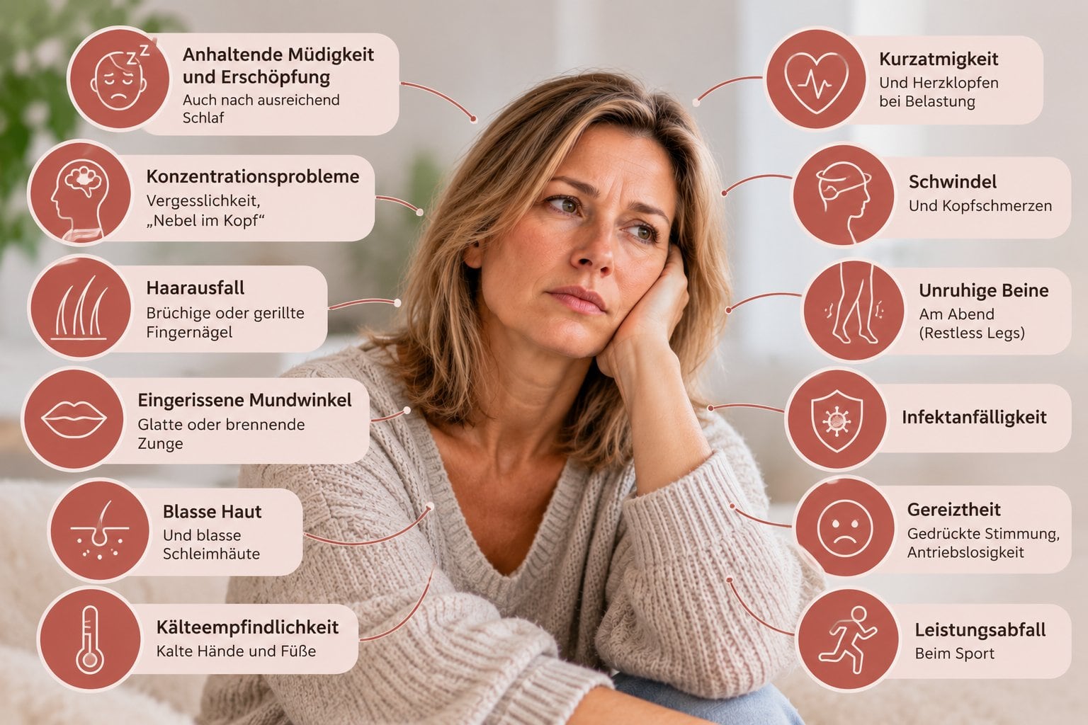 Typische Symptome bei Eisenmangel im Überblick